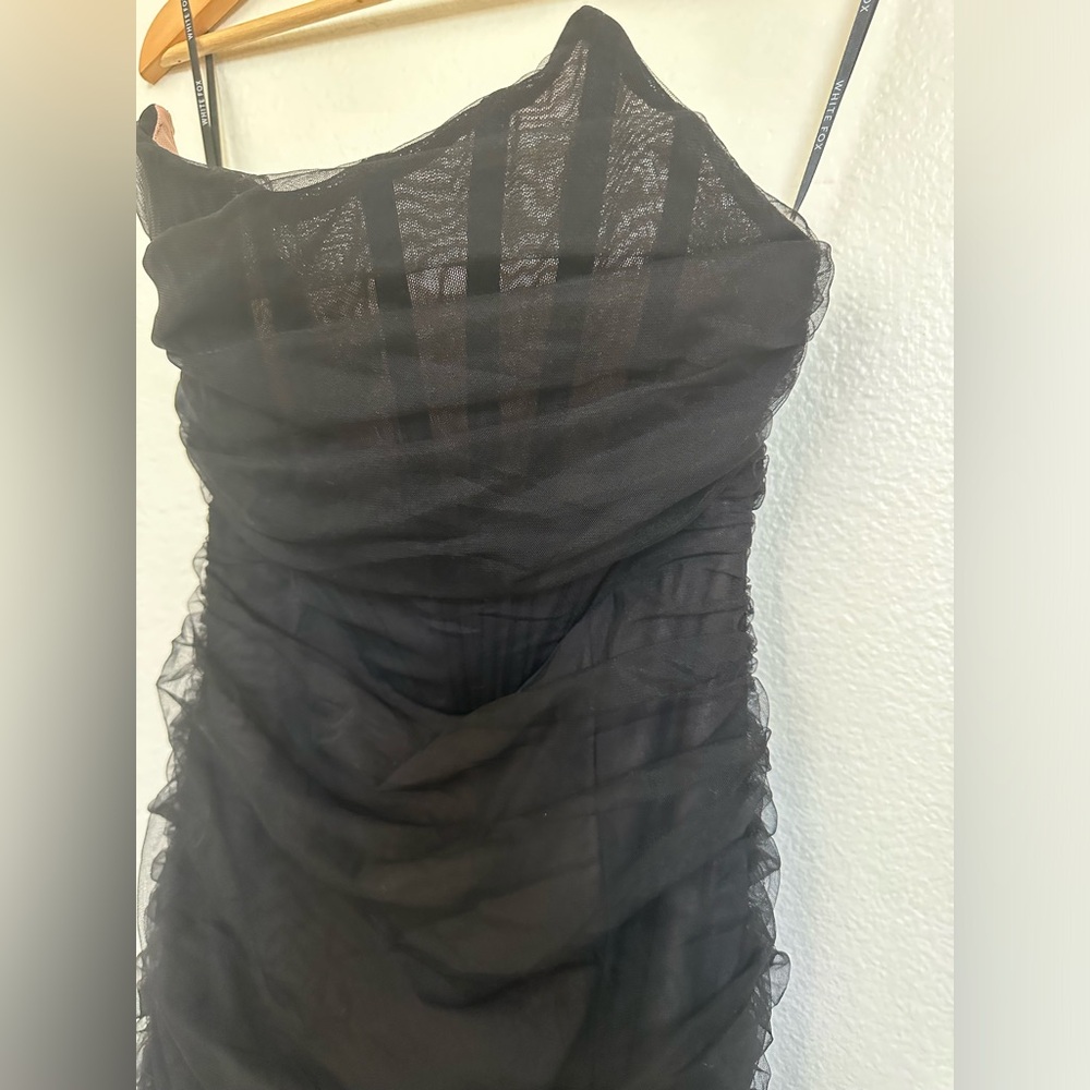 Black Strapless White Fox mesh corset mini Dress